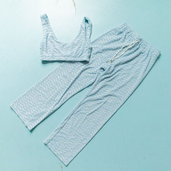 Dandy Del Mar Santorini Blue Terrycloth Matching Set Wide Leg Bralette Size S/M - Picture 2 of 11